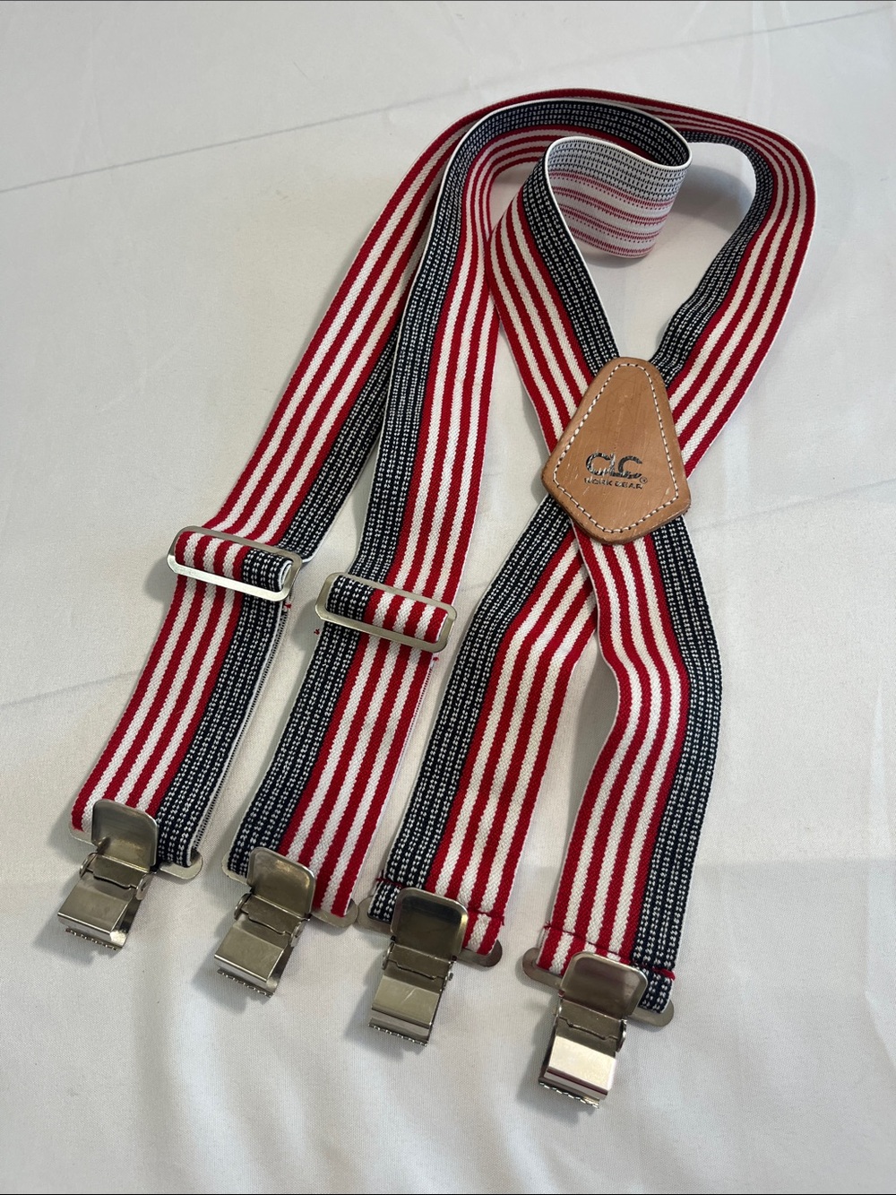 CLC Suspenders Stripes in Red White Blue Adjustable One Size Adult 2” straps